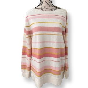 Loft Striped White Pink Gold Boatneck Sweater Size XL (pit to pit 21")